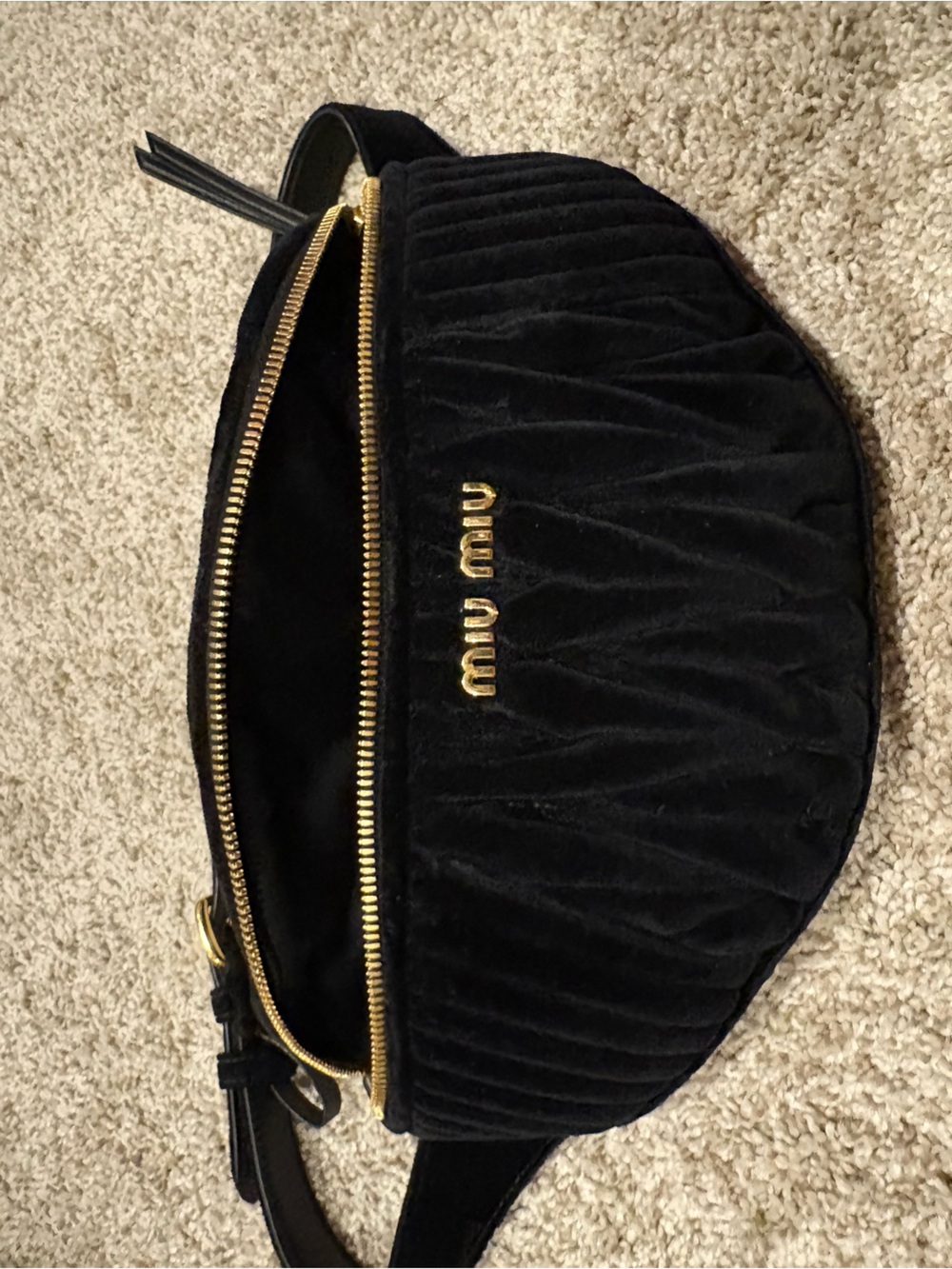 Miu Miu Black Quilted Velvet Belt Bag
